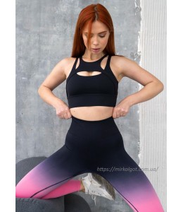 Спортивный фитнес костюм топ с леггинсами Пуш-ап Bra + Leggings model 40 (Black pink)